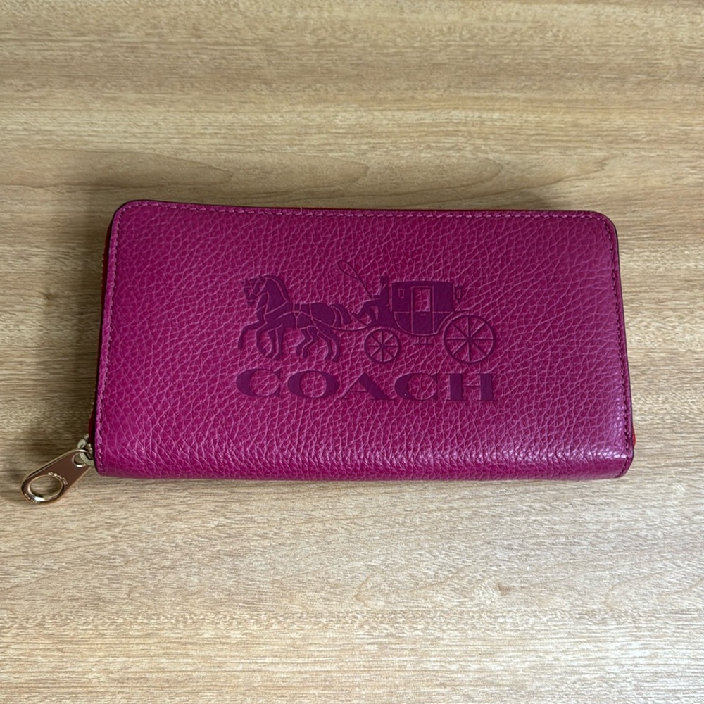 Coach Magenta Leather Zip Wallet